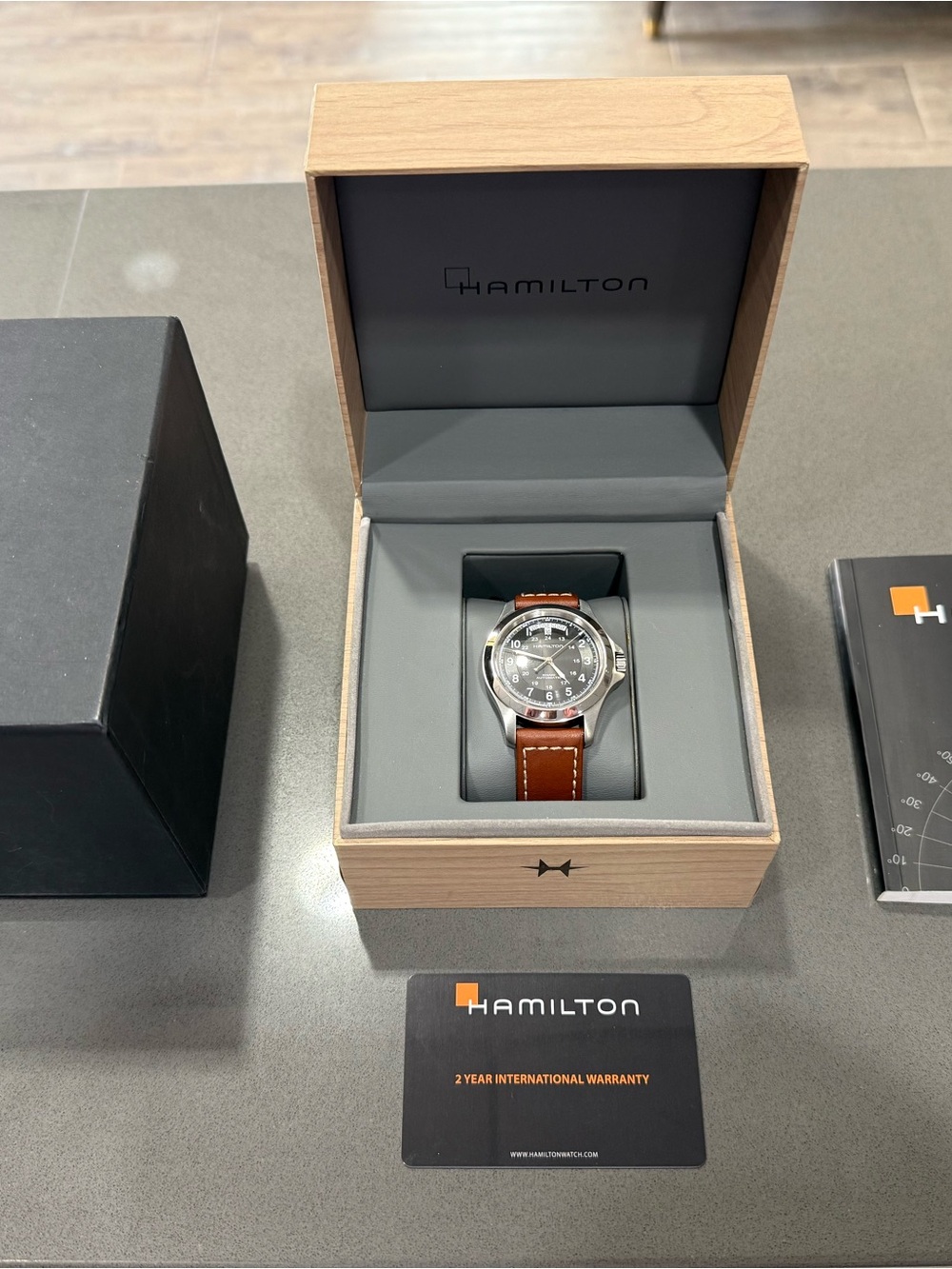 Hamilton King Khaki day/date Men's Brown Leather Strap Watch with Silver Case